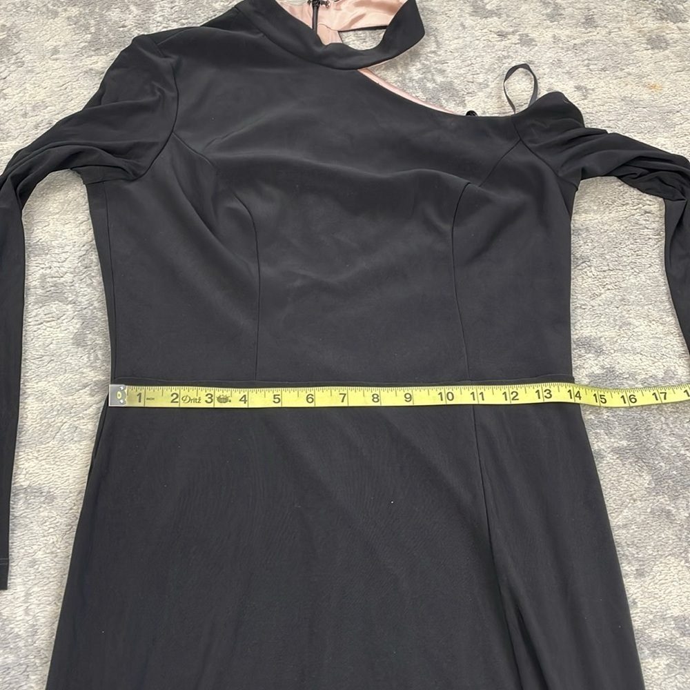 NWT Xscape Black Cutout Shoulder Long Sleeve Gown Maxi Dress Slit Sz 10 - Picture 10 of 14